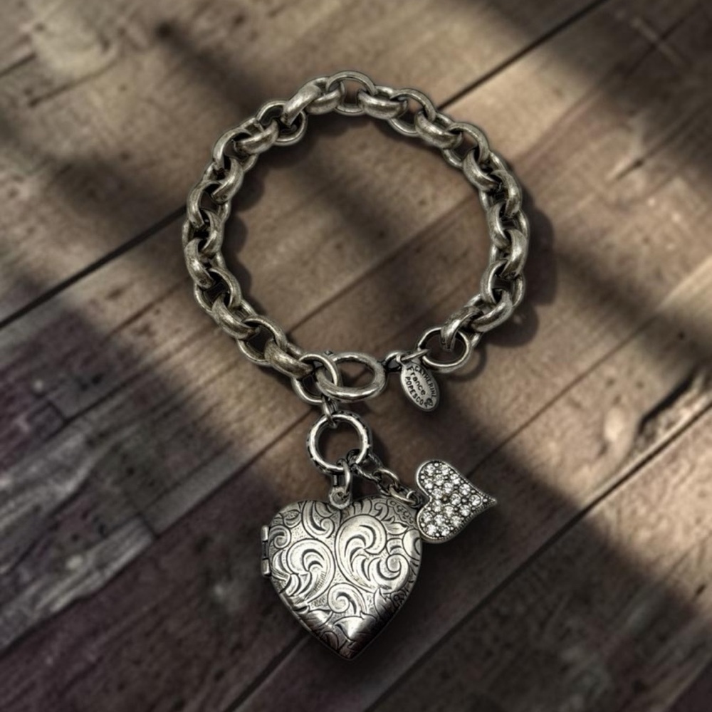 💘 Vintage Catherine Popesco Chunky Heart Locket Charm Bracelet – France – 7.5” 💘